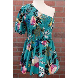 🆕 One Shoulder Print Peplum Blouse - Small